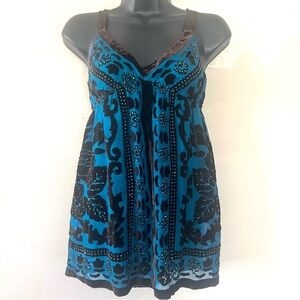 Vintage velvet silk burnout babydoll top y2k XS Whimsigoth dark fairy beaded